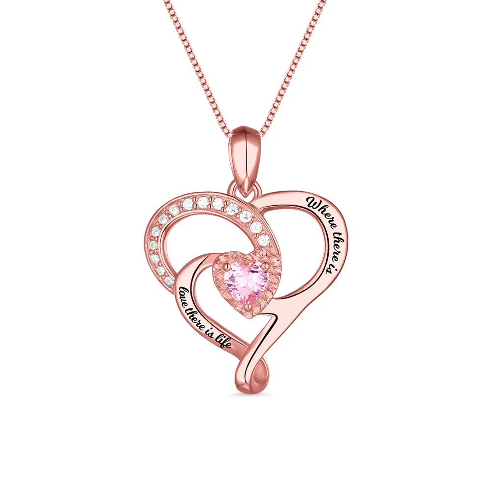 Personalized Heart Necklace with Birthstone - Glamour