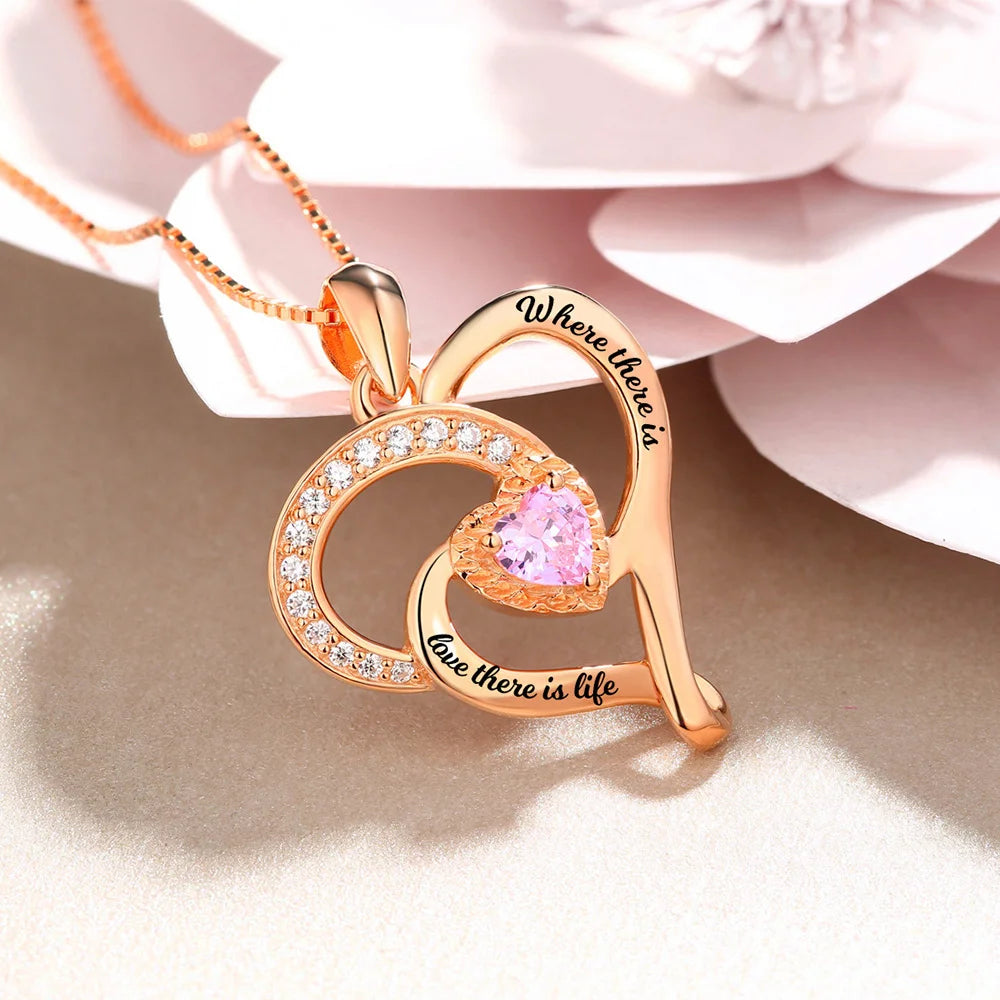 Personalized Heart Necklace with Birthstone - Glamour
