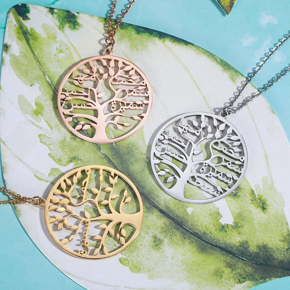 Sterling Silver Personalized Family Tree Arabic Name Necklace - Glamour
