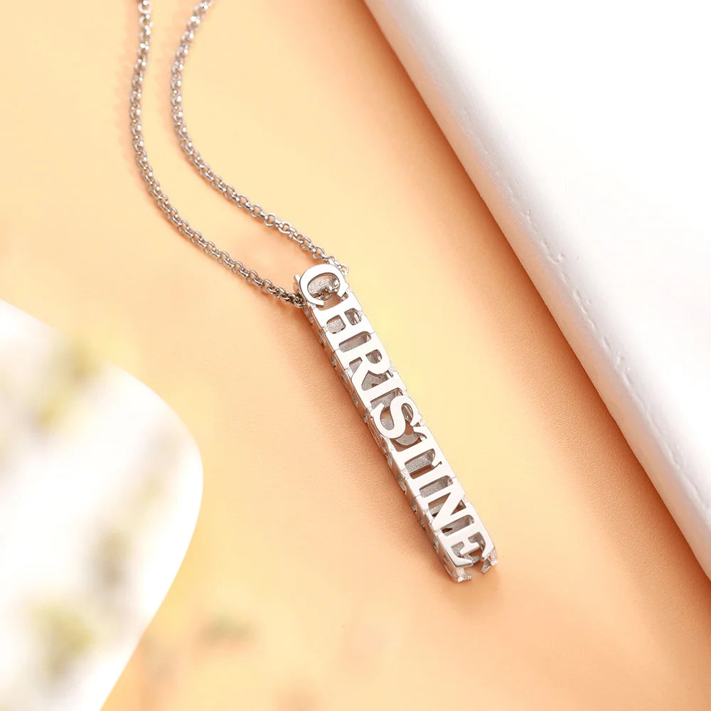 Personalized Cubic Bar vertical and horizontal Name Necklace - Glamour