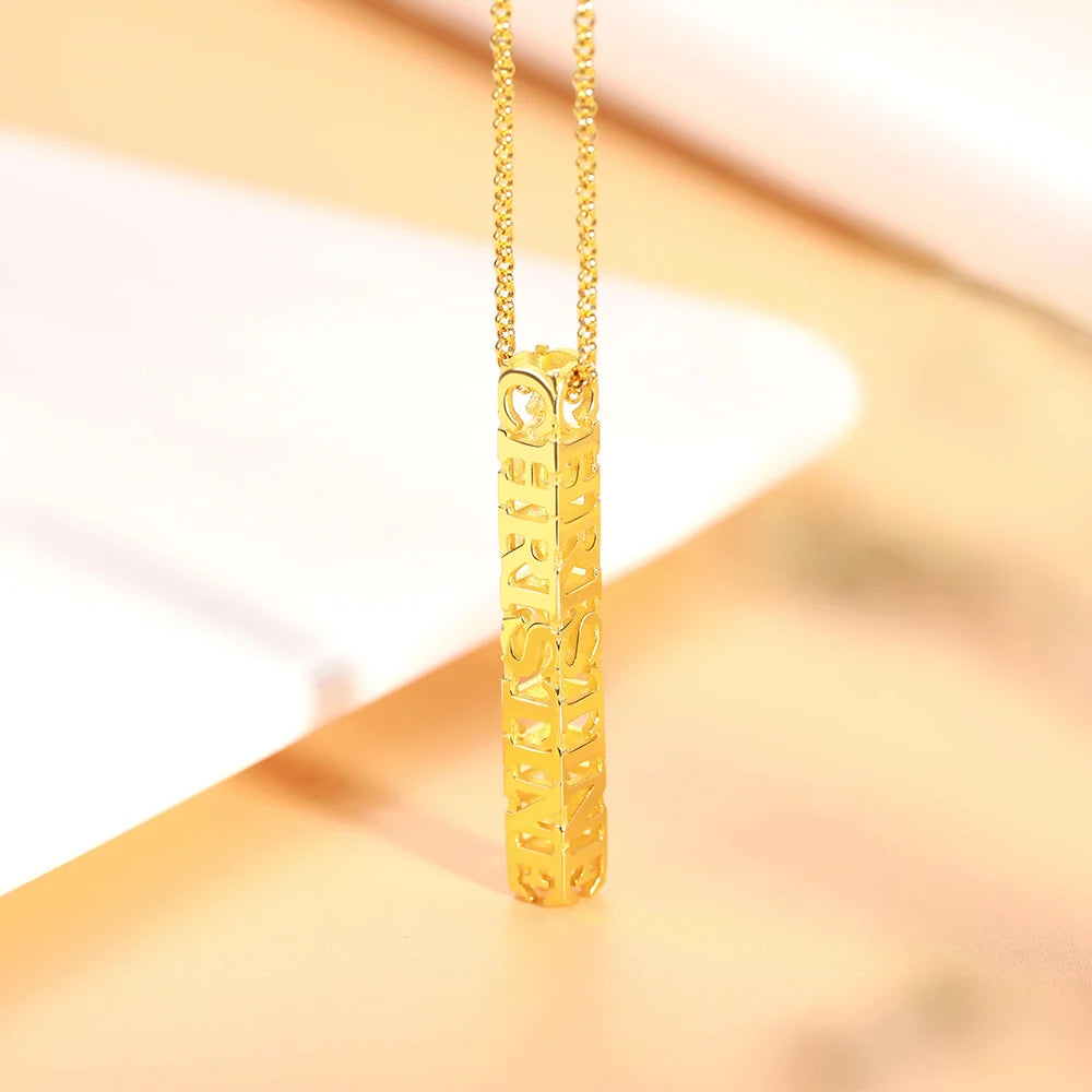 Personalized Cubic Bar vertical and horizontal Name Necklace - Glamour