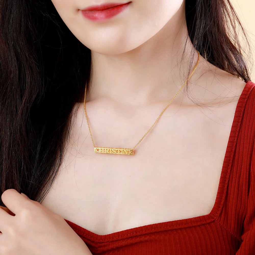 Personalized Cubic Bar vertical and horizontal Name Necklace - Glamour