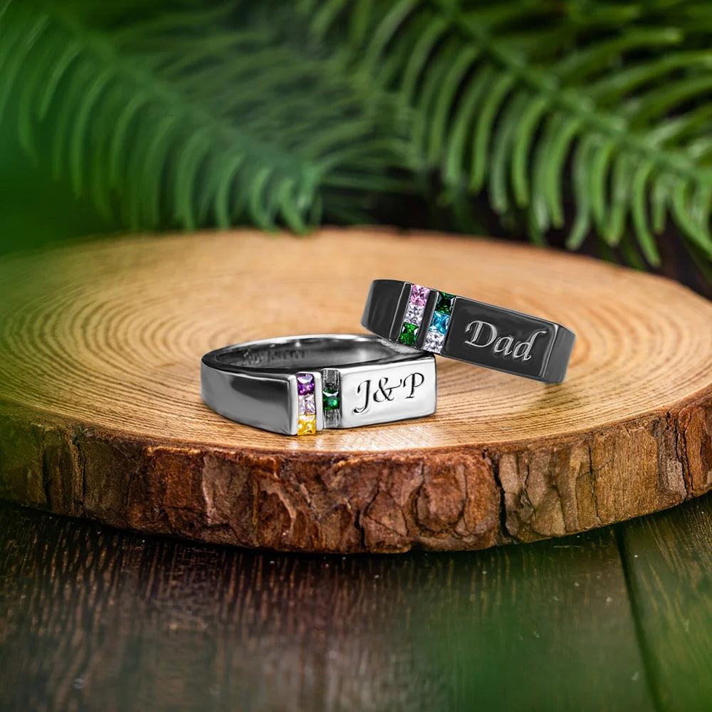 Personalized Men's Ring with Birthstones - Glamour