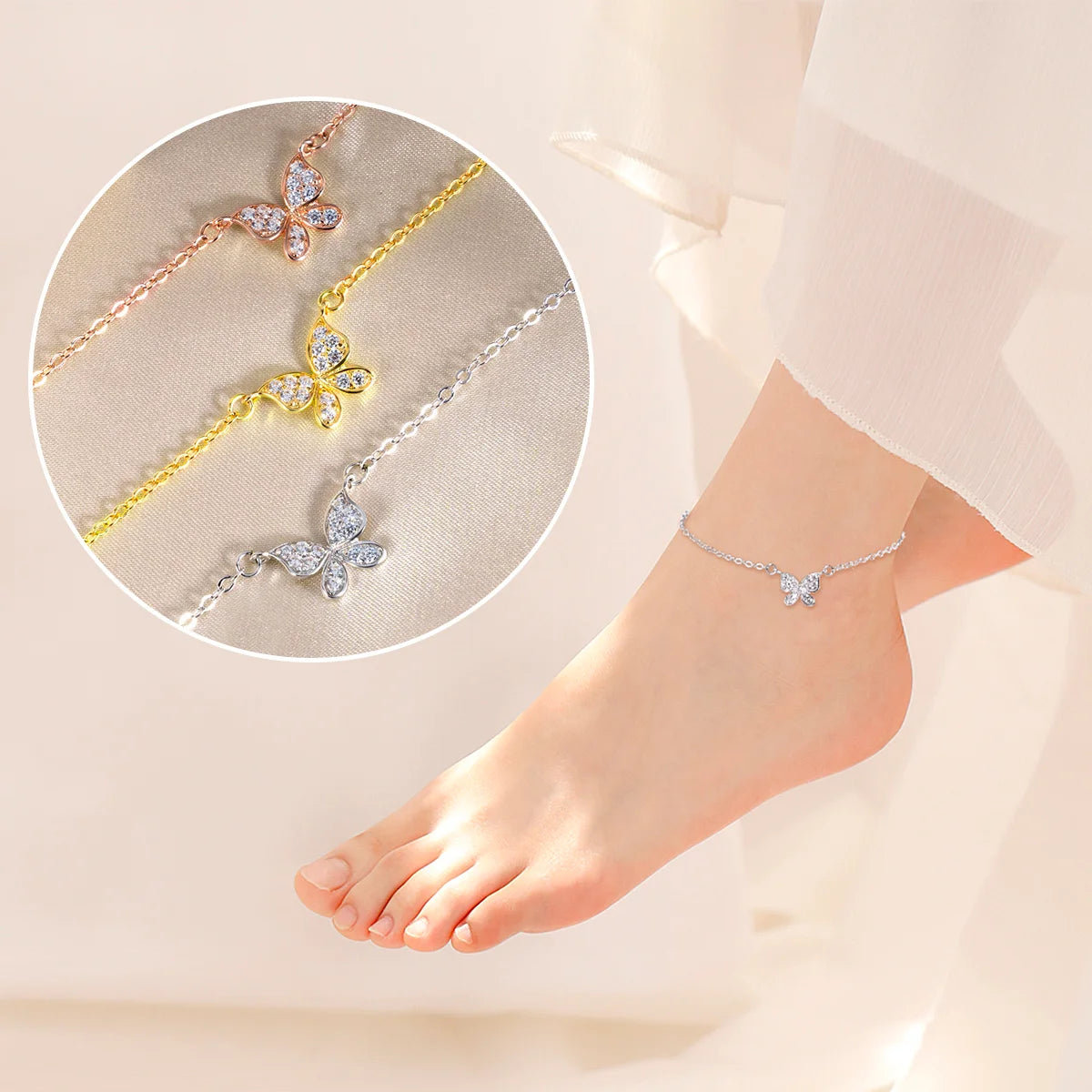 Custom Butterfly Anklet Bracelet Foot Chain - Glamour