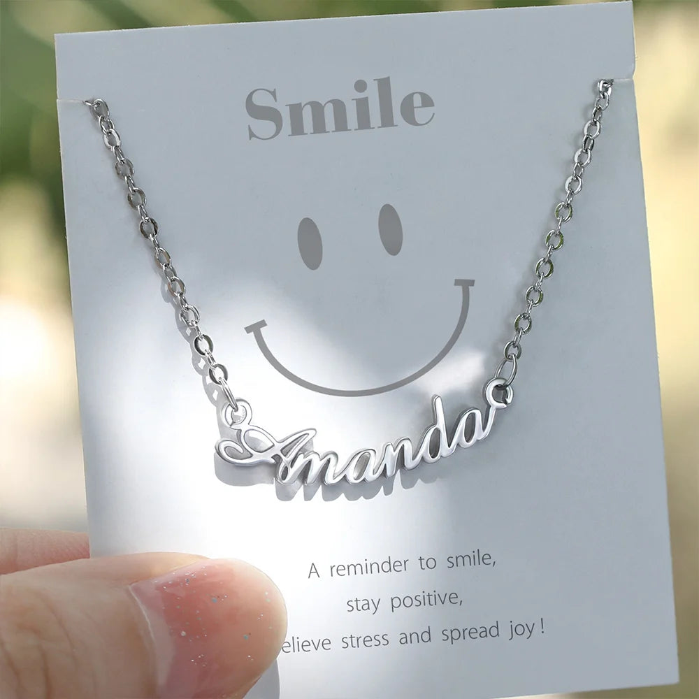 Custom-made Smile Silver Necklace with Name - Glamour