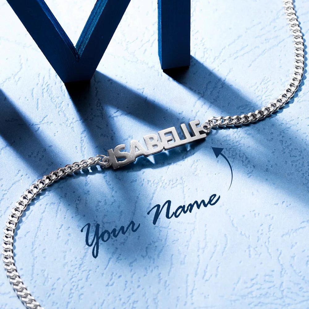 Personalized Bold Curb Chain Name Bracelet Arabic- English - Glamour