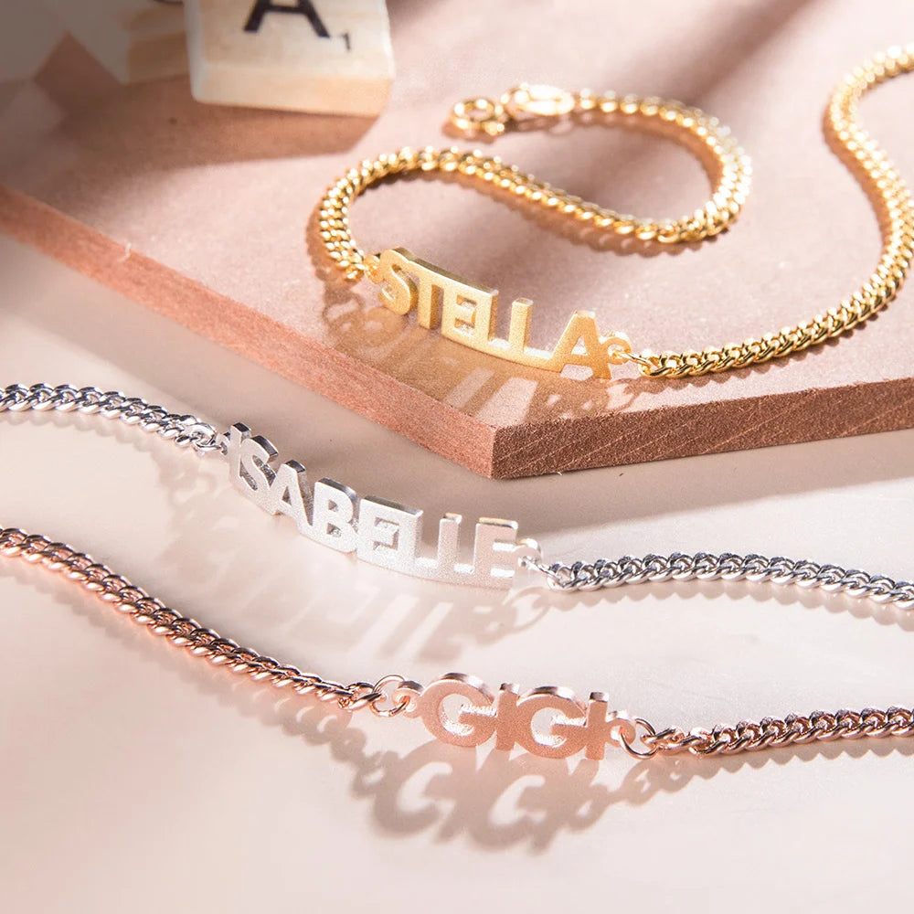 Personalized Bold Curb Chain Name Bracelet Arabic- English - Glamour
