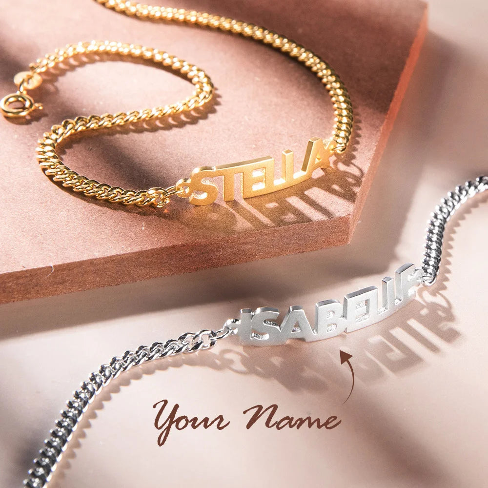 Personalized Bold Curb Chain Name Bracelet Arabic- English - Glamour