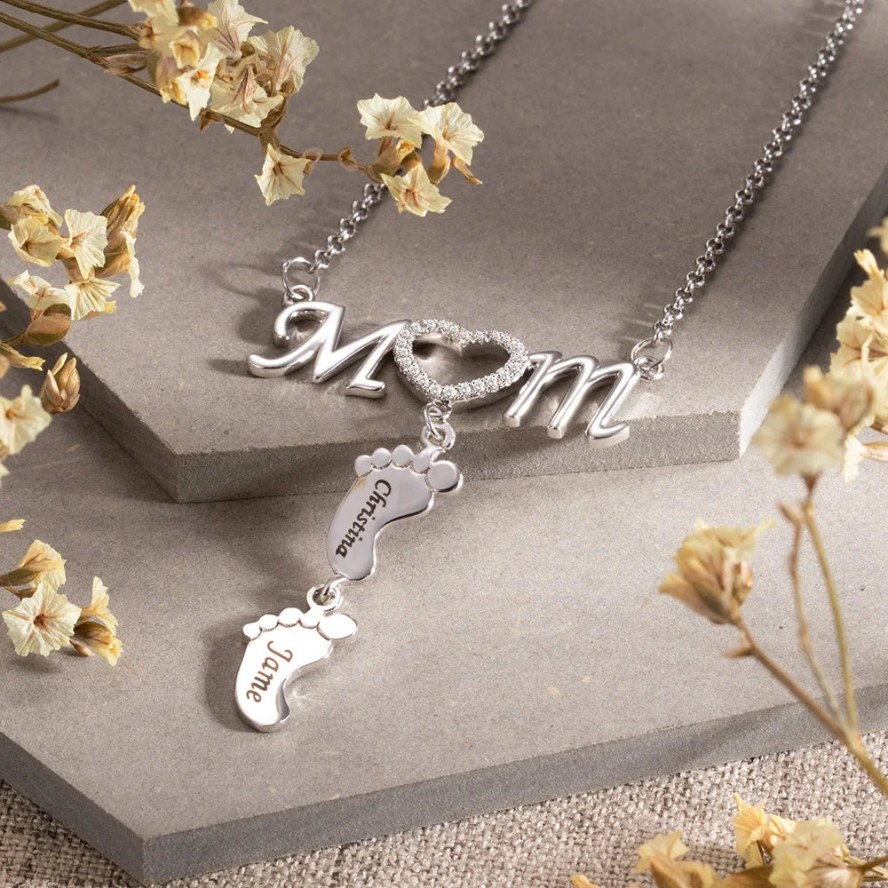Custom-Made New Mom Necklace with Baby Feet - Glamour