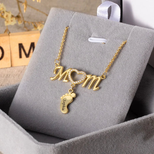 Custom-Made New Mom Necklace with Baby Feet - Glamour