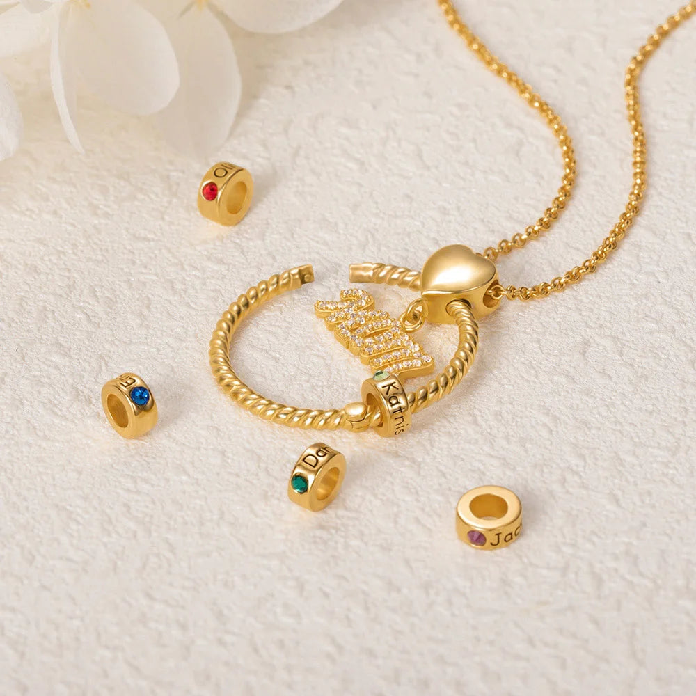 Personalized Name and Birthstone Family Necklace for Mother in Gold - Glamour