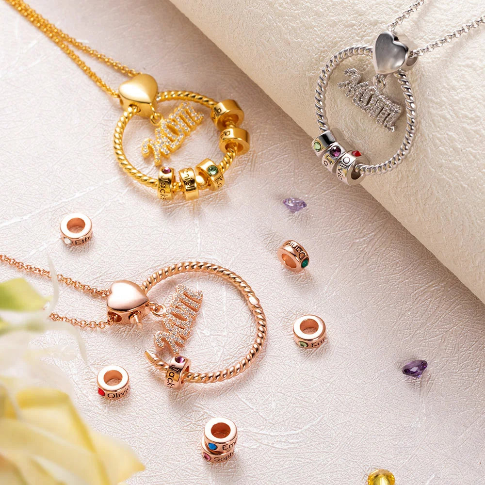 Personalized Name and Birthstone Family Necklace for Mother in Gold - Glamour