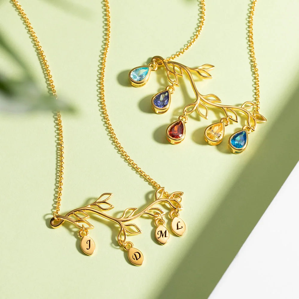 Personalized Family Tree Branch Birthstone/Letter Necklace/Bracelet - Glamour