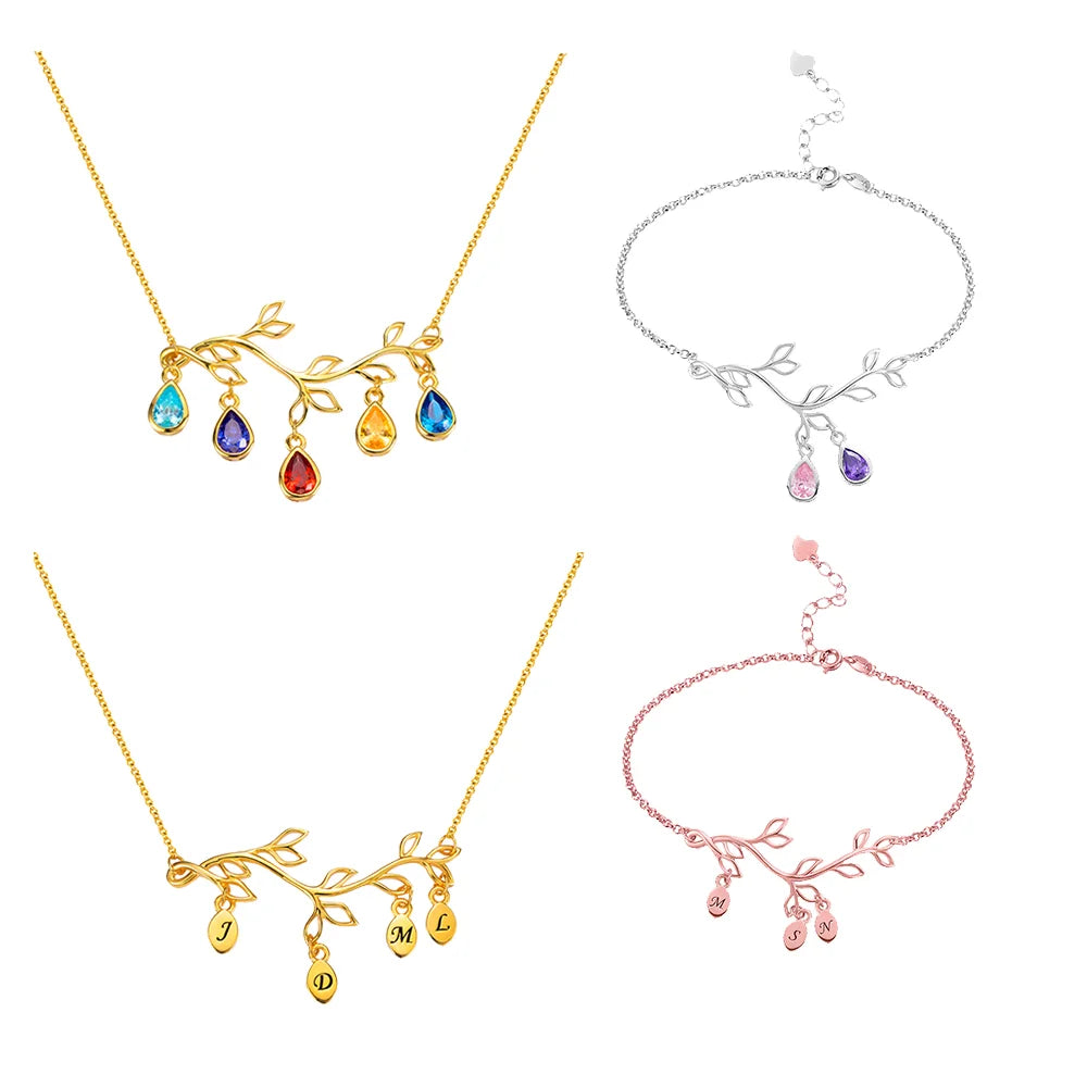 Personalized Family Tree Branch Birthstone/Letter Necklace/Bracelet - Glamour