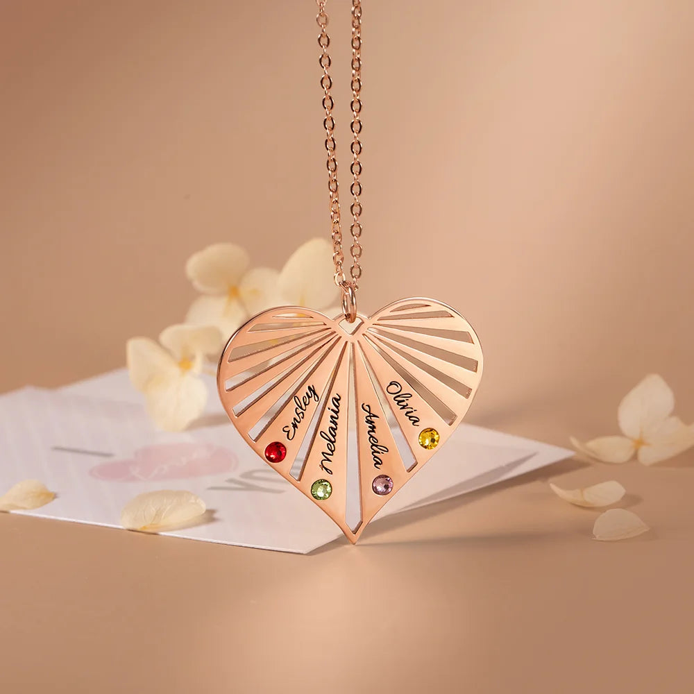 Personalized Split Heart Birthstones Necklace - Glamour