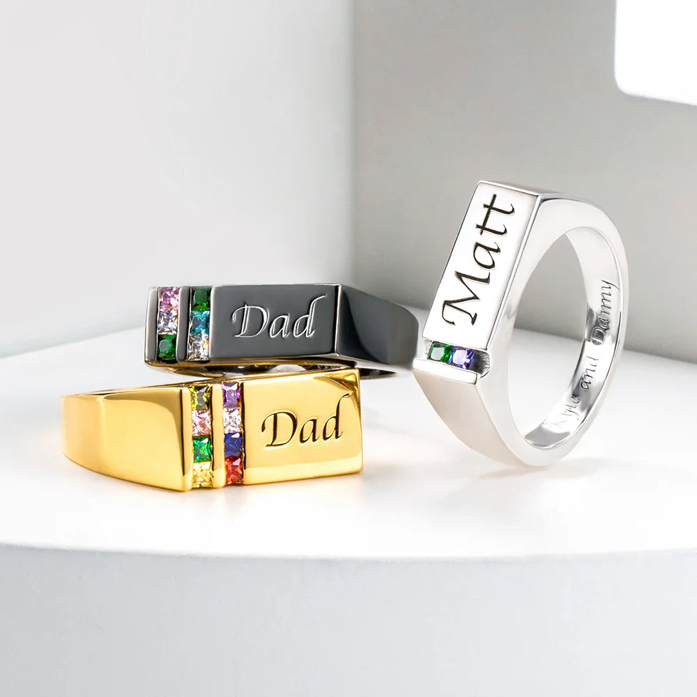 Personalized Men's Ring with Birthstones - Glamour