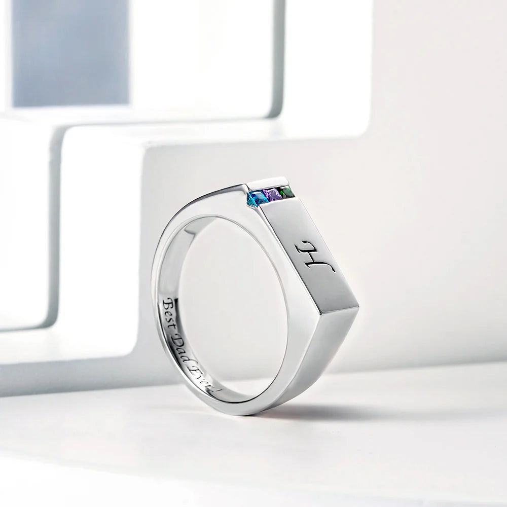 Personalized Men's Ring with Birthstones - Glamour
