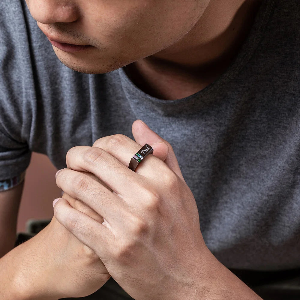 Personalized Men's Ring with Birthstones - Glamour
