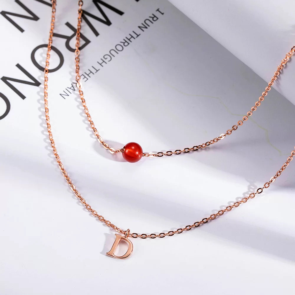 Custom Layered Moonstone and Initials Necklace - Glamour