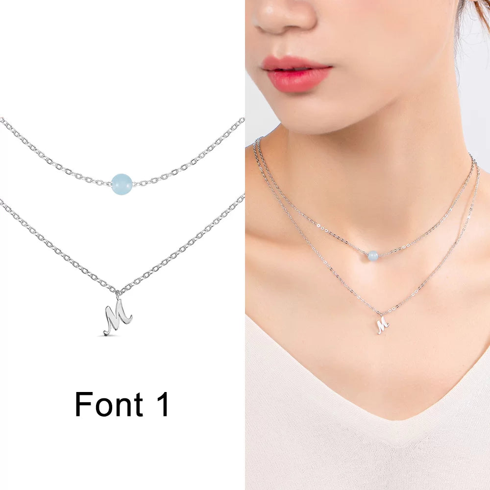 Custom Layered Moonstone and Initials Necklace - Glamour