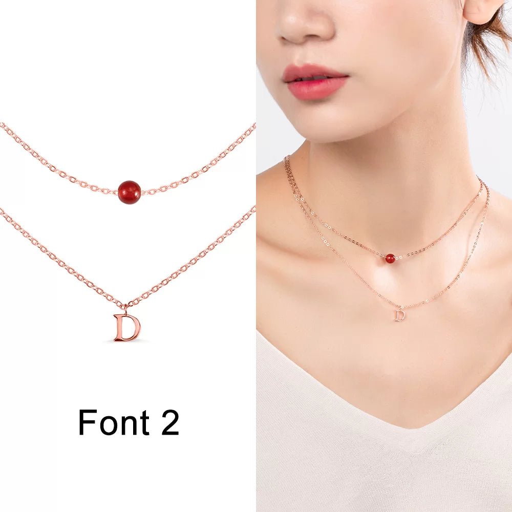 Custom Layered Moonstone and Initials Necklace - Glamour