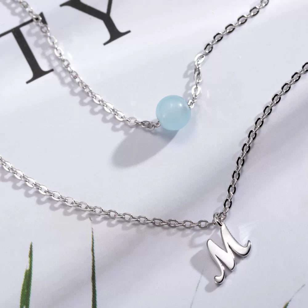 Custom Layered Moonstone and Initials Necklace - Glamour