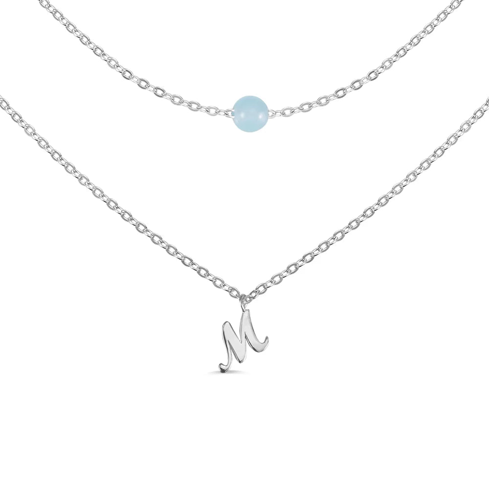 Custom Layered Moonstone and Initials Necklace - Glamour