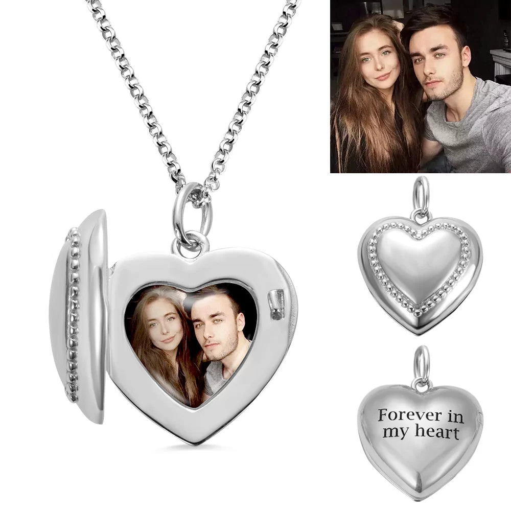 Personalized Heart Photo Necklace with Engraving - Glamour