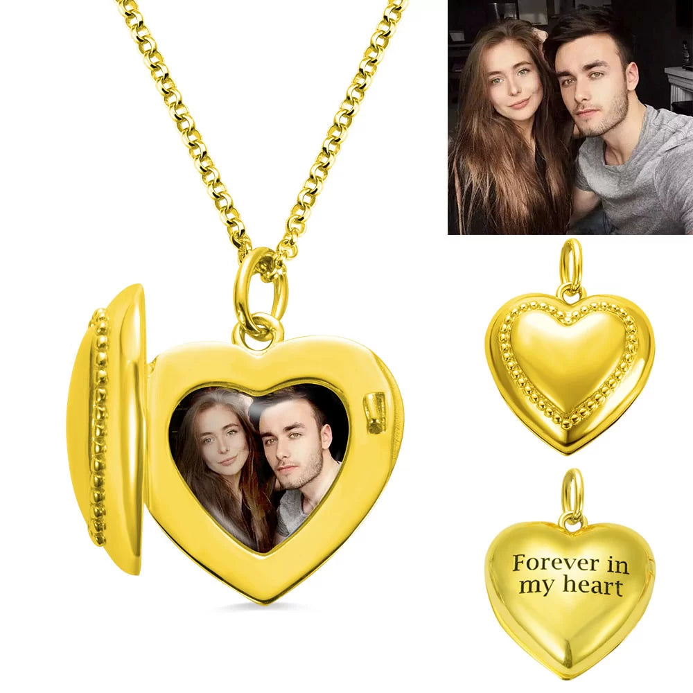 Personalized Heart Photo Necklace with Engraving - Glamour