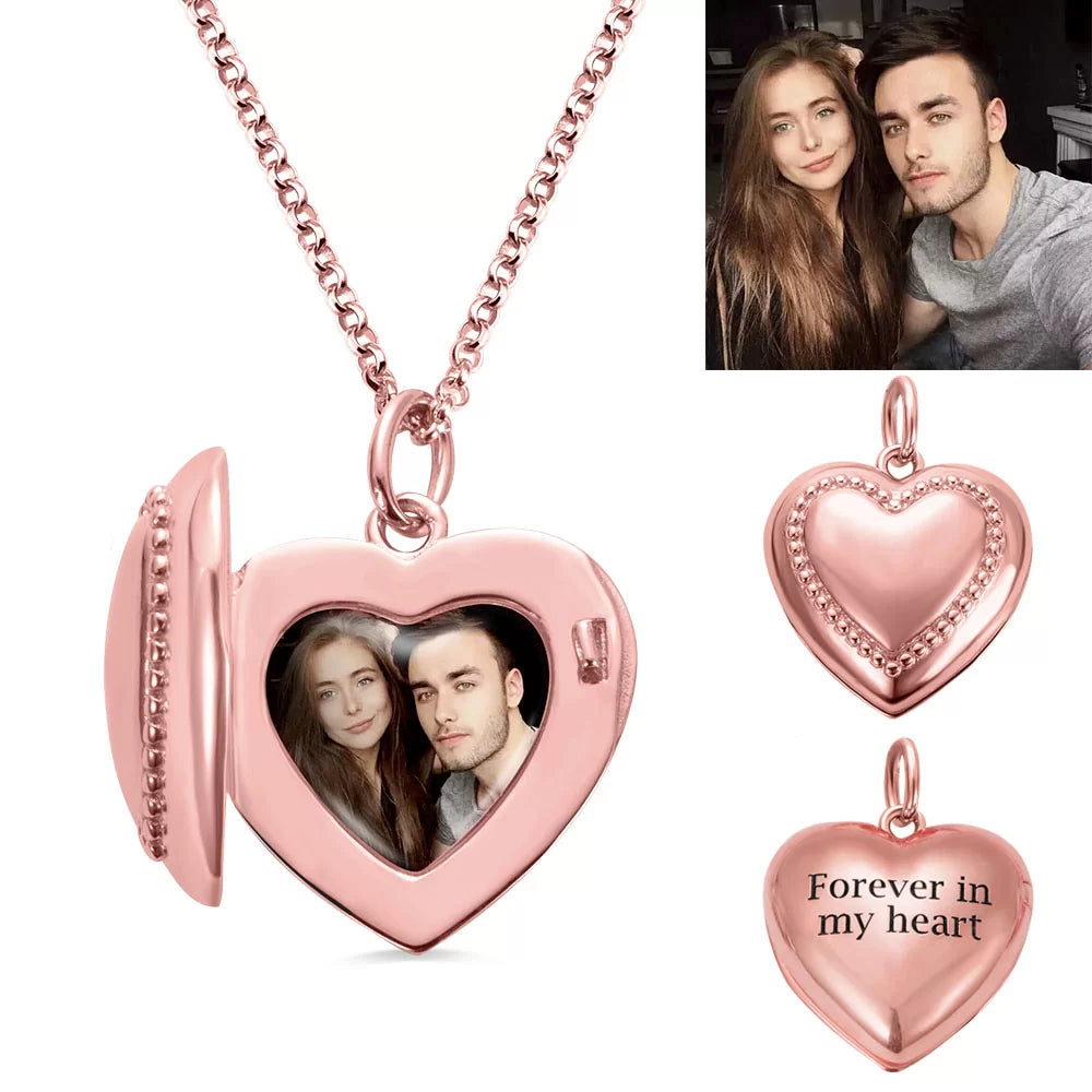 Personalized Heart Photo Necklace with Engraving - Glamour
