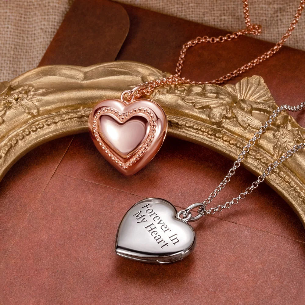 Personalized Heart Photo Necklace with Engraving - Glamour