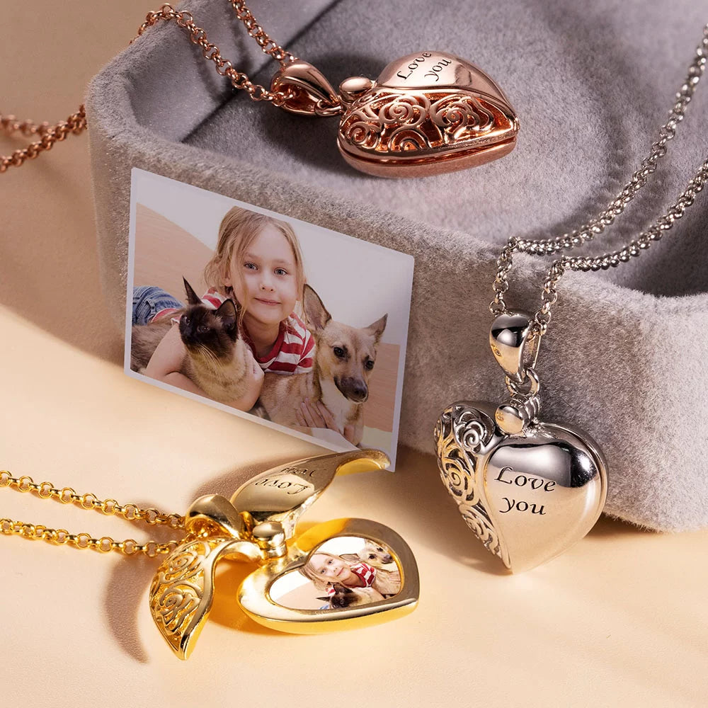 Custom Photo Heart Locket Necklace In Sterling Silver - Glamour