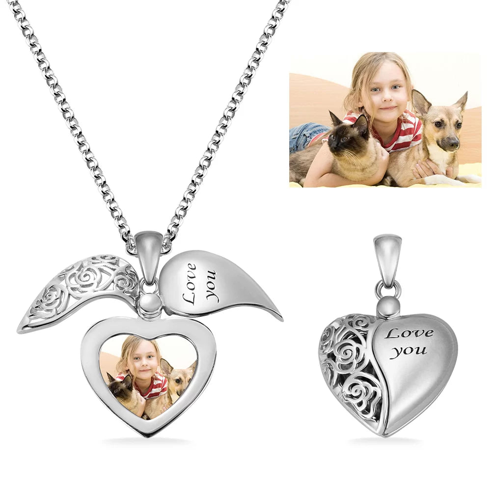 Custom Photo Heart Locket Necklace In Sterling Silver - Glamour