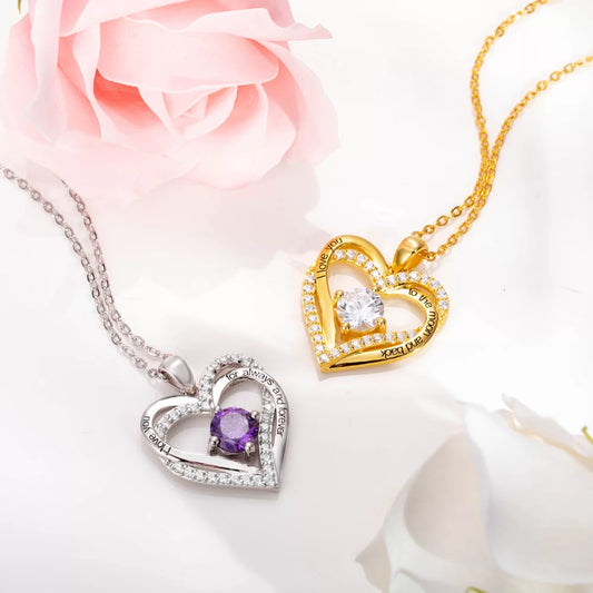 Customized Dual Heart Birthstone Necklace - Glamour