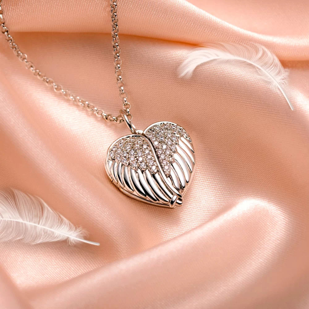 Personalized Angel Wings Heart Photo Locket Necklace - Glamour