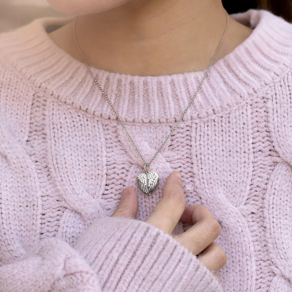 Personalized Angel Wings Heart Photo Locket Necklace - Glamour