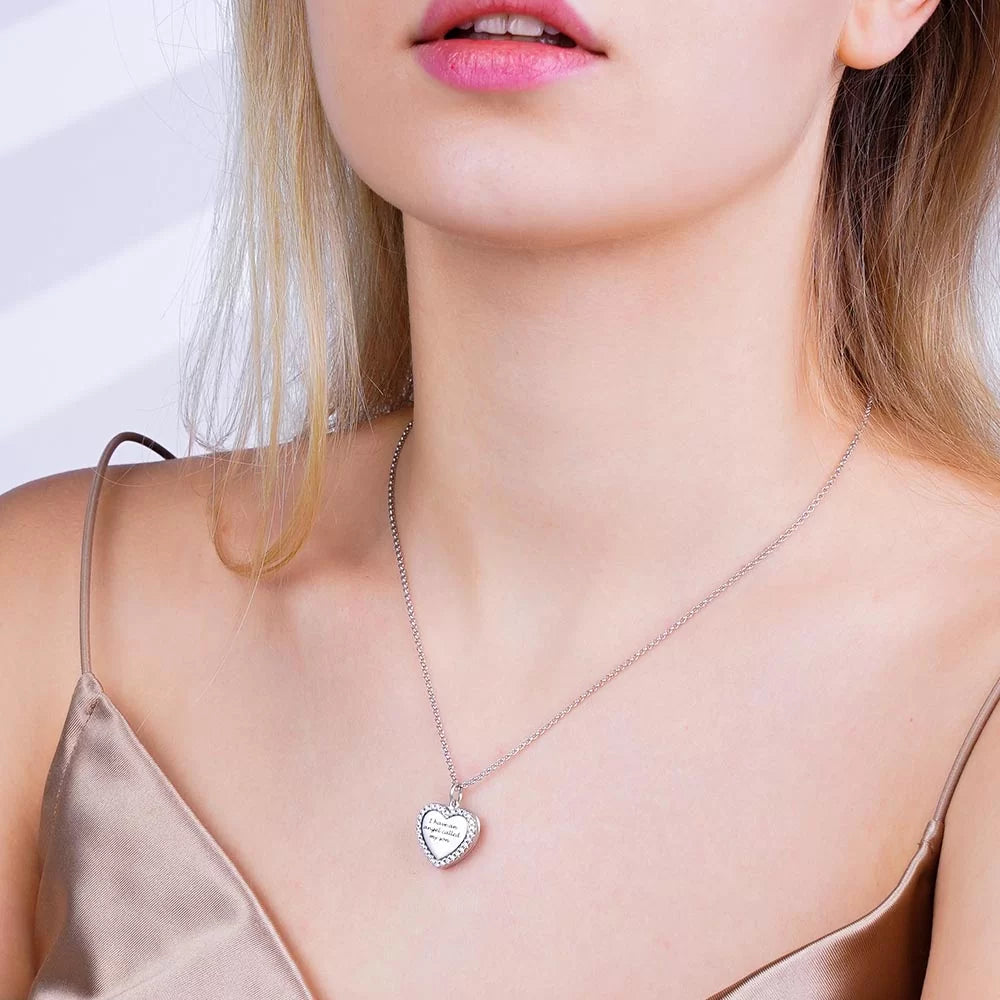 Personalized Cubic Zirconia Heart Photo Necklace - Glamour