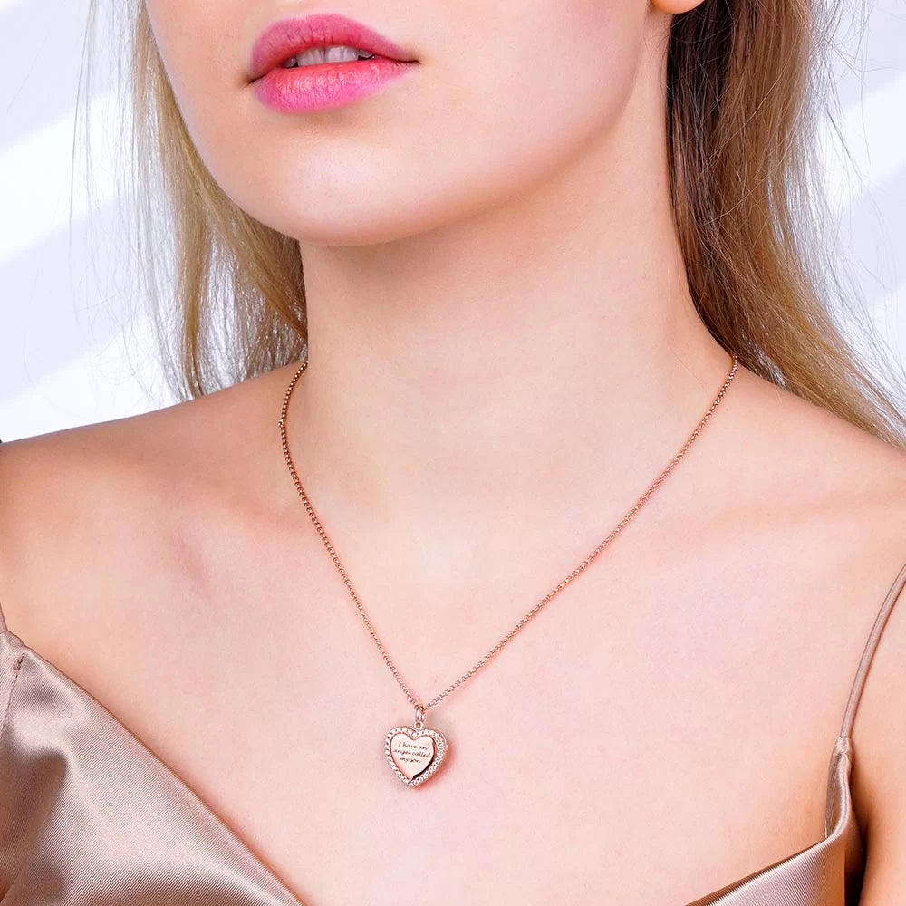 Personalized Cubic Zirconia Heart Photo Necklace - Glamour