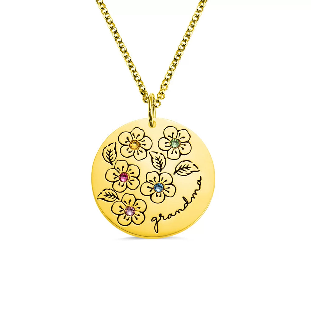 Personalized Birthstone Flower Necklace Gifts for Mother - Glamour