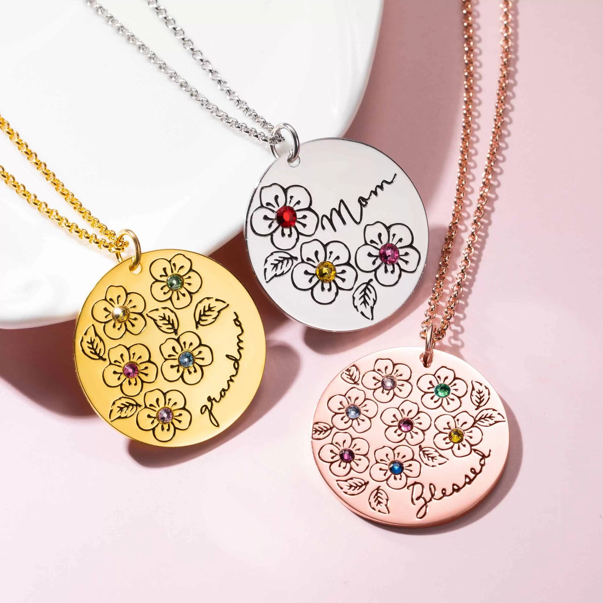 Personalized Birthstone Flower Necklace Gifts for Mother - Glamour