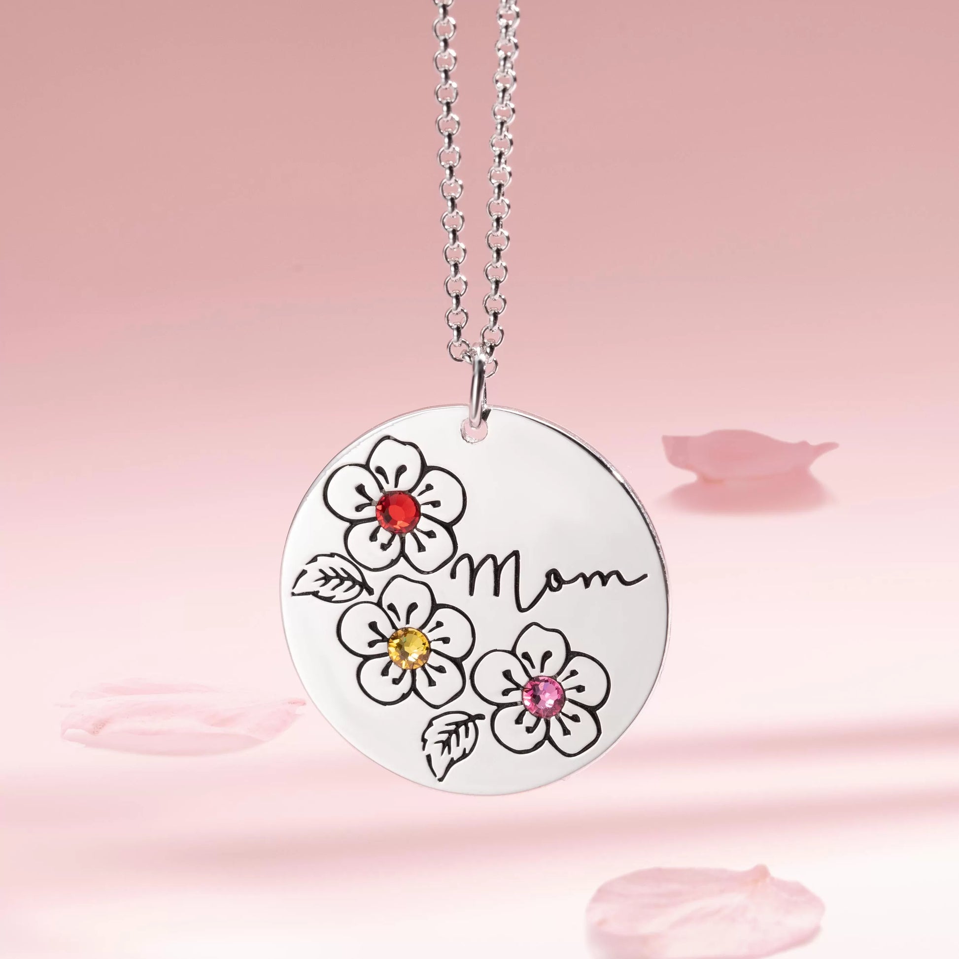 Personalized Birthstone Flower Necklace Gifts for Mother - Glamour