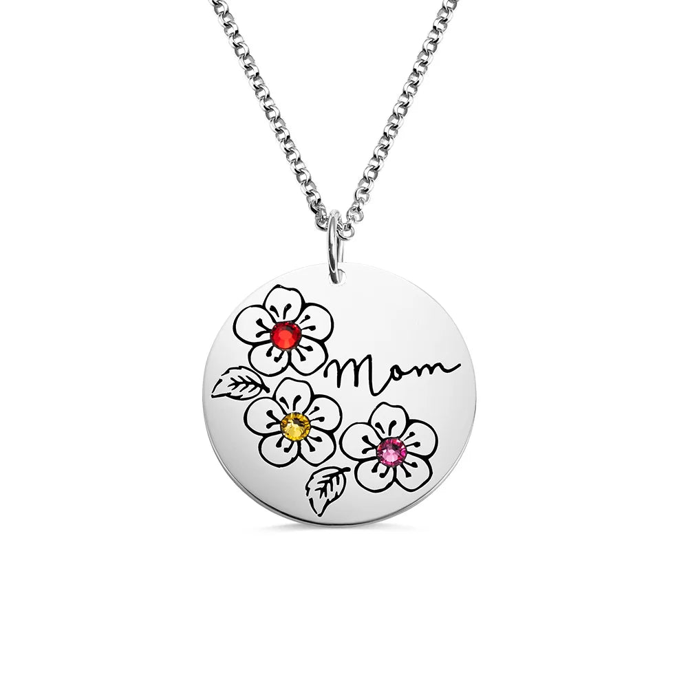 Personalized Birthstone Flower Necklace Gifts for Mother - Glamour