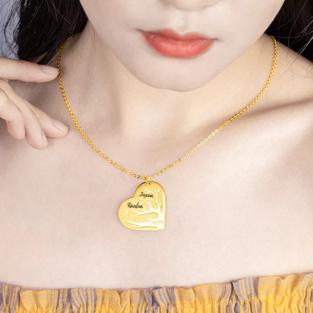 Personalized 1-12 Names Heart Family Tree Necklace - Glamour
