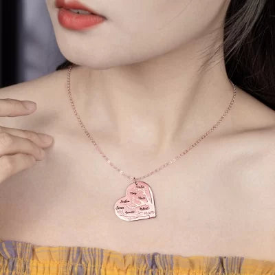 Personalized 1-12 Names Heart Family Tree Necklace - Glamour
