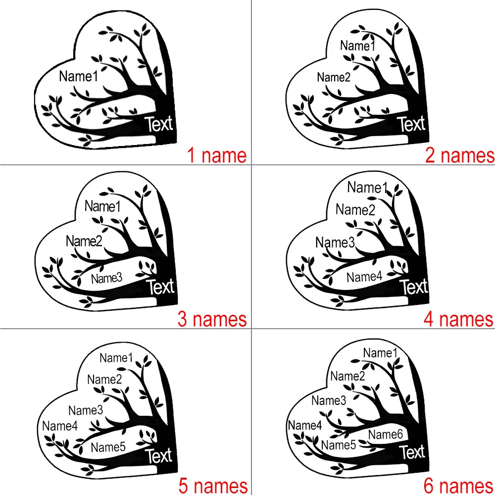 Personalized 1-12 Names Heart Family Tree Necklace - Glamour