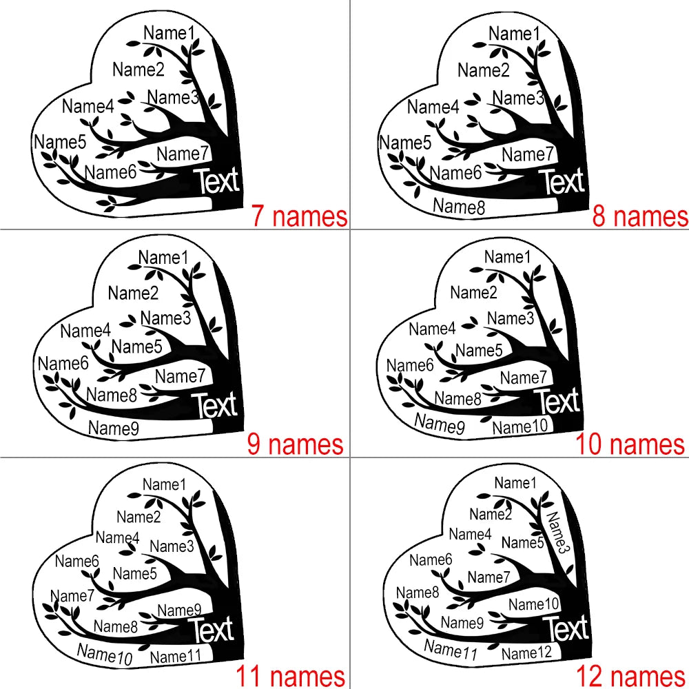Personalized 1-12 Names Heart Family Tree Necklace - Glamour