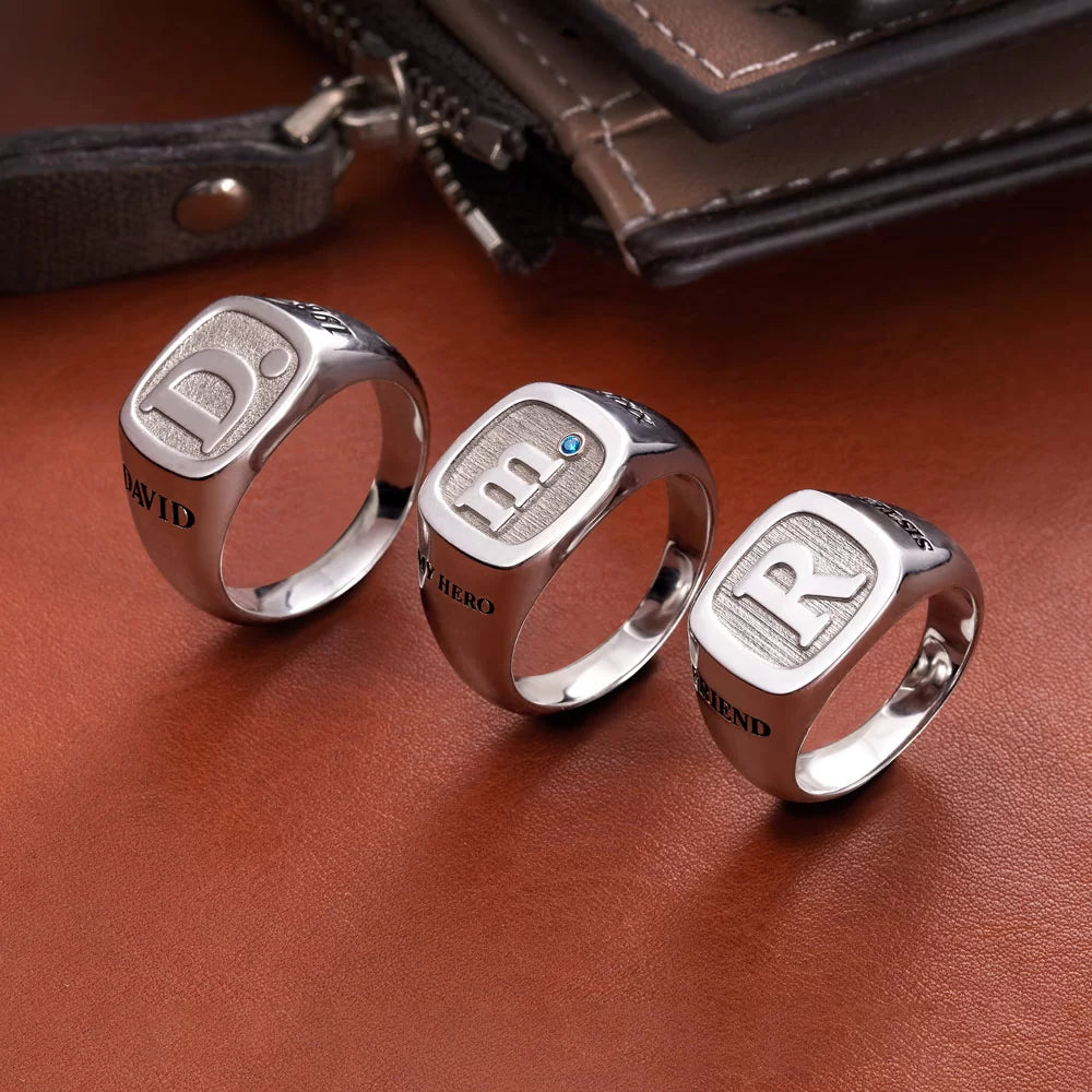 Custom Square Sterling Silver Initial Signet Ring - Glamour