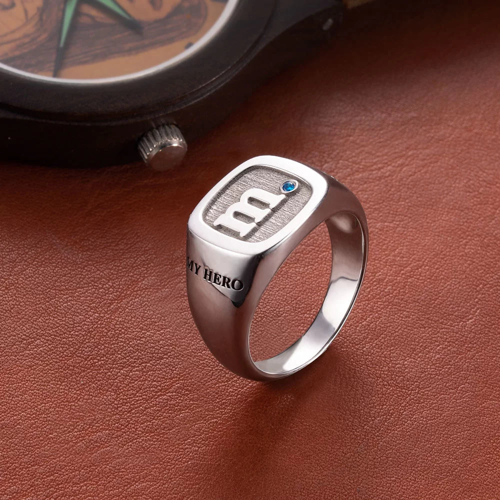 Custom Square Sterling Silver Initial Signet Ring - Glamour