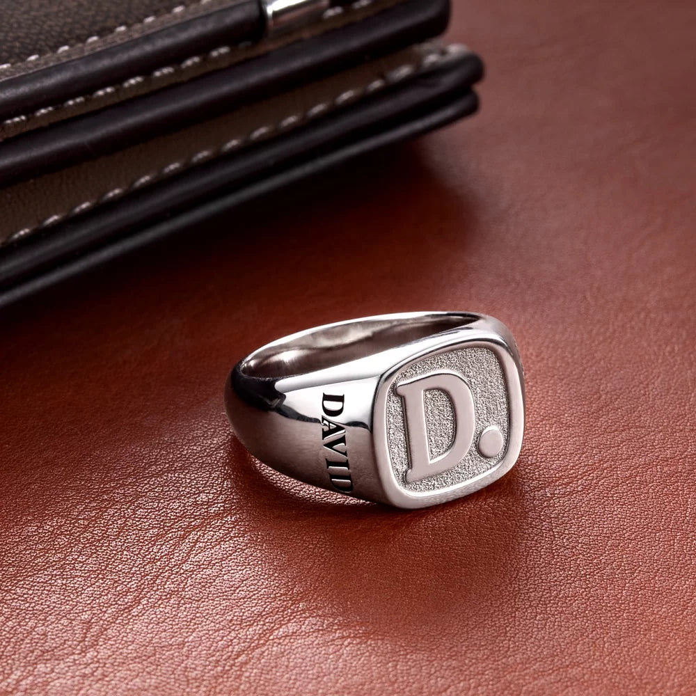 Custom Square Sterling Silver Initial Signet Ring - Glamour