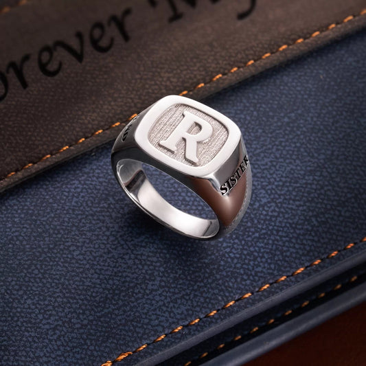 Custom Square Sterling Silver Initial Signet Ring - Glamour